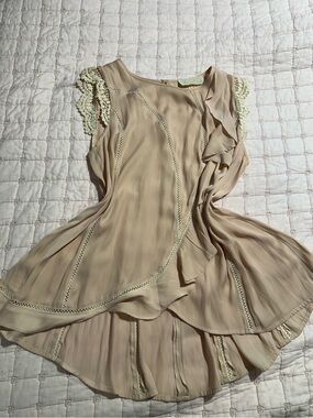 Love Sam Soft Cream Ruffle Blouse with Crochet Sleeves